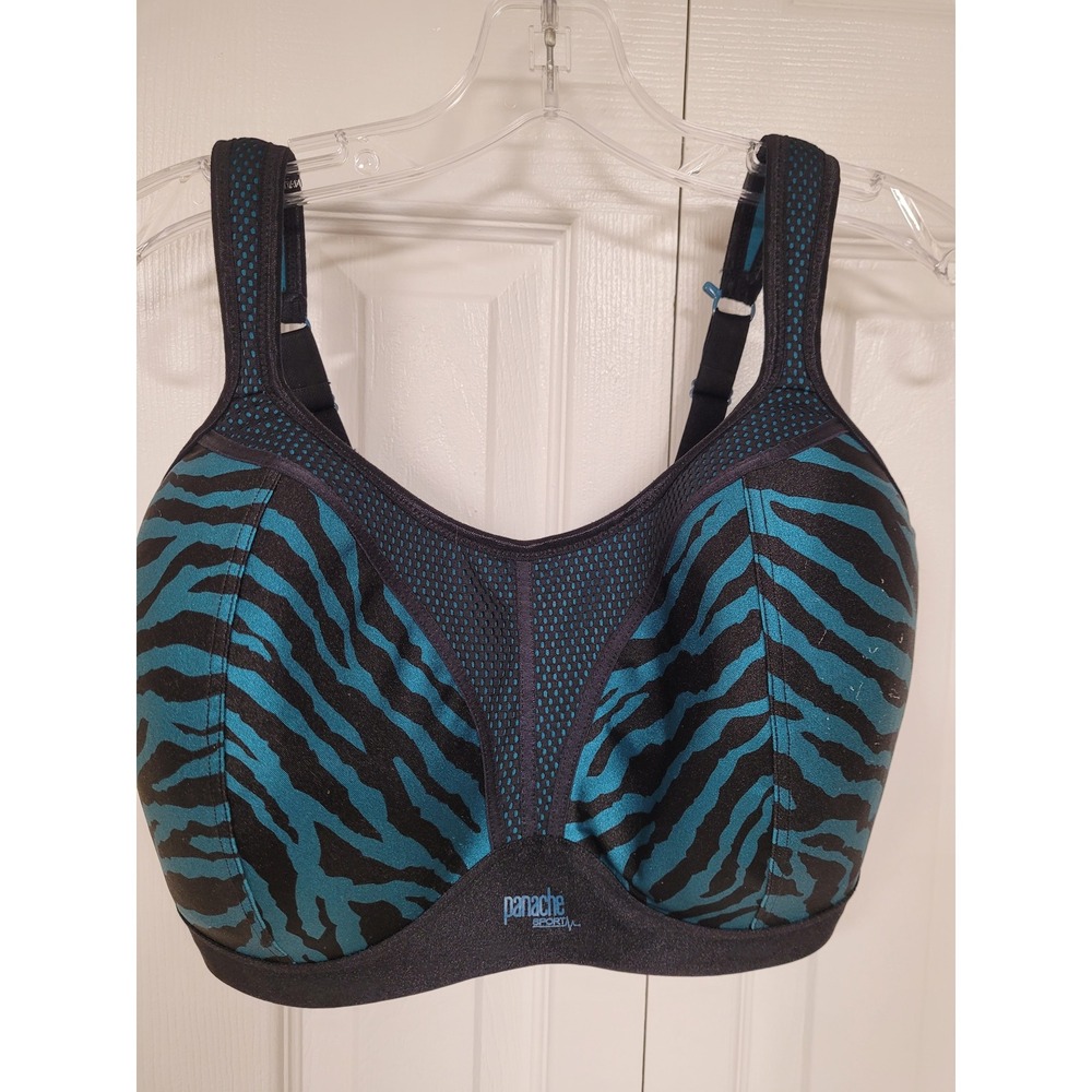 PANACHE Sport Bra Teal/Black‎ Zebra Print No Underwire Sports Bra Sz 34H